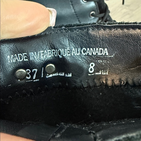 Henri Pierre Black Leather Heeled Ankle Boots - lace up - side zipper - 8 - Picture 4 of 9